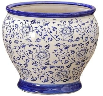 CJHFR472SG Jardinera Maceta Grande de cerámica for el hogar, de Porcelana Azul y Blanca, for decoración de Suelo, for Uso Interior y Exterior. Interior-Exterior
