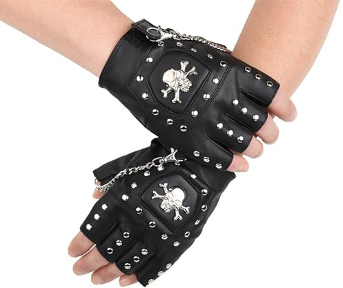 XCSJ Punk Handschuhe Fingerlos Mit Nieten,Pu Leder Aushöhlen Fingerlose Handschuhe Punk Accessoires Halb Steampunk Finger für Halloween, Karneval, Party, Cosplay