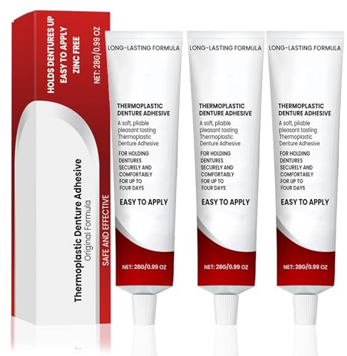Thermoplastic Denture Adhesive Cream - 3Pcs Secure Non-Glue Adhesive for False Teeth - Long Holding Comfortable Reliner Improves Fit & Stability - Denture Adhesive Glue for Teeth - 28g*3