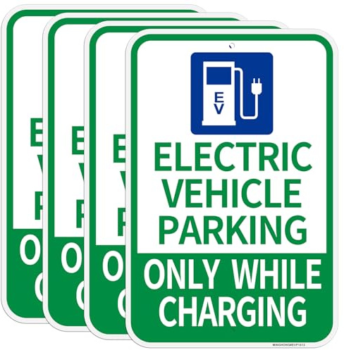 Electric Vehicles Only Sign, 18x12 EV Parking Aluminum Signs 4 Pack