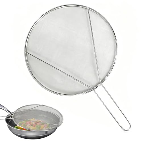 Uqingo Splatter Guard for Frying Pan, 30CM Stainless Steel Fine Mesh Splatter Screen with Handle, Grease Guard Lid to Stop Oil Splash, Screen for catching Oil and Food Splashes When Cooking