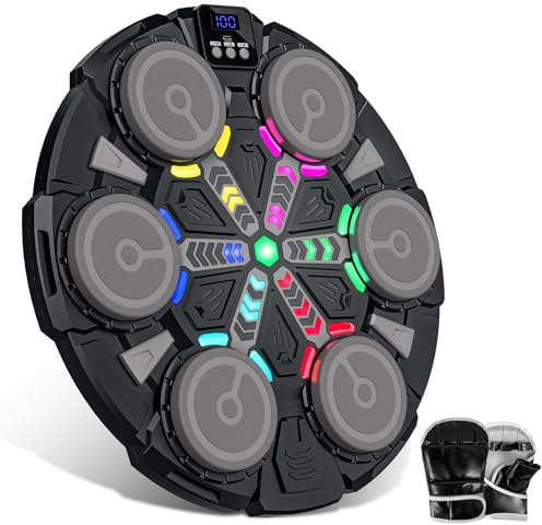 Macchina da Boxe Musicale, Nuovo Music Boxing Machine a Parete con Guanti, Connessione Bluetooth, Luci LED, Regolazione a 5 Velocità, Molteplici Modalità di Allenamento, Conteggio Automatico (A)