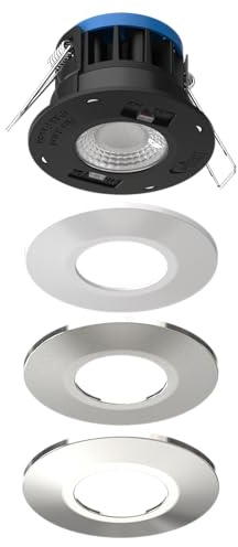 Bright Source All in One LED Downlight, TRIAC Dimmable, Switchable Wattage 8W/10W, Adjustable Colour Temperature 2700K 3000K 4000K 6000K, 3 Bezels Included, IP65 Water Resistant