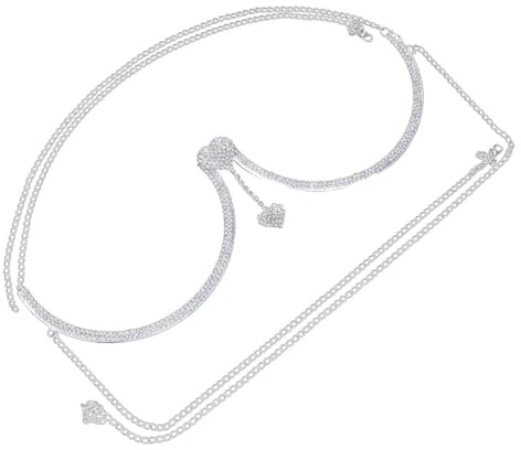 ROMISBABA Cadena de Sujetador Práctica y Elegante Gemas de Imitación y Colgante de Corazón de Aleación Plata Joya Corporal para Fiestas y Discotecas