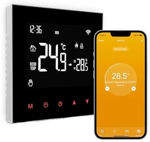 Gettimore Smart - Termostato programable WiFi para calefacción eléctrica por suelo radiante, compatible con Alexa, para Google Home y Smart Life App, WiFi de 24 GHz, pantalla táctil LCD, color negro