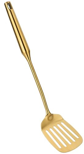 Schlitzspatel, 38, 1 x 7, 6 cm, Edelstahl, goldener Pfannenwender mit Loch zum Aufhängen, glatt plattiert, temperaturbeständig, für Fischeier-Pfannkuchen – Schlitzspatel