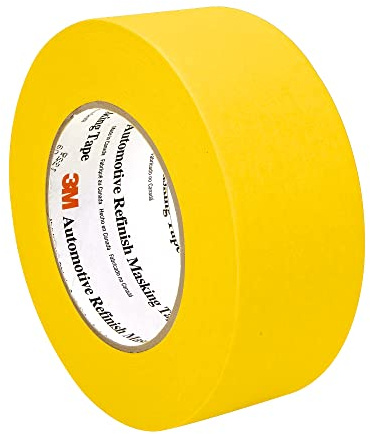 3M Automotive Refinish Masking Tape 388N, 06656, 48 mm x 55 m, Yellow, Crepe Backing, Moisture Resistant, Multi-Purpose