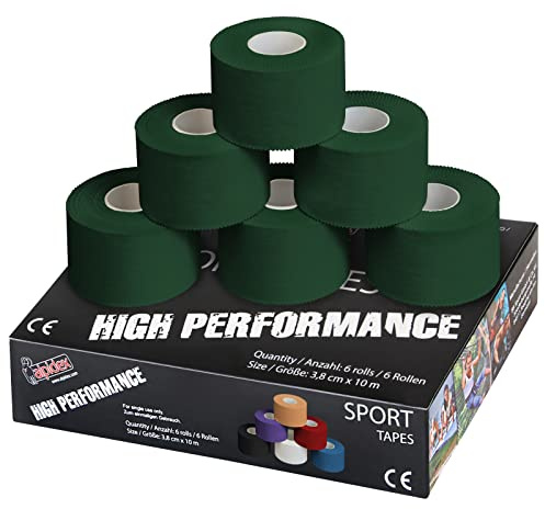 ALPIDEX 6 Rollen Sport Tape Set 3,8 cm x 10 m Gelenk Tapeverband Viele Farben Reißbares Unelastisches Sporttape Hautfreundlich Handball Fußball Volleyball, Farbe:grün
