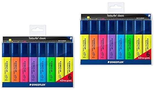STAEDTLER 364 A WP8 Textsurfer classic (hohe Qualität Made in Germany, mit großem Tintenspeicher für extra lange Markierleistung, Set mit 16 Textmarkern, Promotion 12 + 4 gratis)