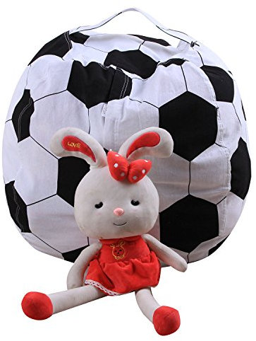 ele ELEOPTION Kindersitzsack Kinder Sessel Stofftier Aufbewahrungtasche Großes Fassungsvermögen 26'' Spielzeugaufbewahrung für Kinder Stofftier Plüschtiere Decke (Fußball Design)
