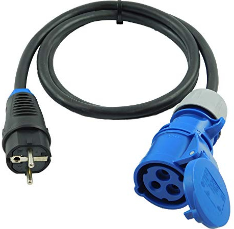 NWP Adapter CEE Kupplung 230V 16A auf Schuko Stecker - 1,5m Anschlusskabel 3x2,5 Gummischlauchleitung - IP44 - Für Camping, Caravan, Boot, Märkte