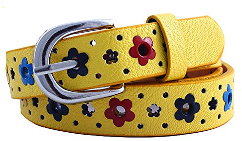 Cheerlife Mädchen Gürtel mit Nieten Blumen Kunstleder Belt Taillengürtel Gelb
