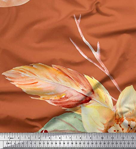 Soimoi Orange Viskose Chiffon Stoff Blutter & Narzissen & Begonie Blume Stoff drucken 1 Meter 42 Zoll breit