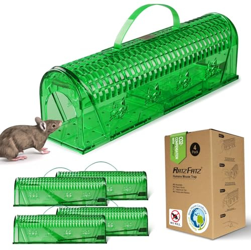 RatzFatz 4 x musfällor, ingen död, återanvändbar, anti-läckagedesign, för inomhus- och utomhusbruk, lämplig för möss och andra gnagare av liknande storlek