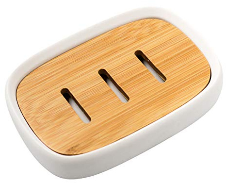 Ulable Seifenschale aus Kunstharz, Seifenschale, selbstentleerender Seifenspender, Duschseifenbox für Badezimmer, Küchenspüle, Sandstein-Optik, Weiß