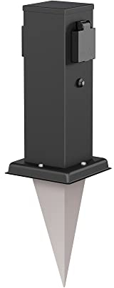 ledscom.de Colonne de Prises de Jardin Polly avec capteur crépusculaire et Piquet de Terre pour l'extérieur, 2-Fois, Acier Inoxydable, carré, Noir, 27cm