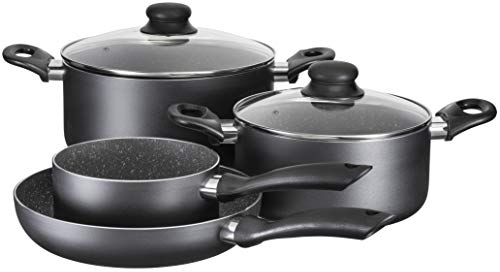 MÄSER 931727 Serie Izar, Kochtopf-Set mit Premium-Antihaftbeschichtung, geeignet für Induktion, enthält 2 Kochtöpfe mit Deckel, 1 Bratpfanne, 1 Kasserolle, Aluminium, schwarz