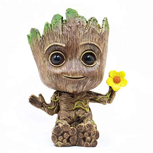 LJG Baby Groot Pot de fleurs - Pot de plantes innovant et décoratif - Figurine d'action - Pots de fleurs et de plantes - Joli jouet modèle - Porte-stylo (Fleur) 14x11x7cm