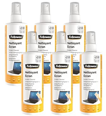 Fellowes Limpiador de pantallas de 250 ml en spray para pantalla, filtro de pantalla, escáner, pantalla de ordenador portátil, iPad y tableta, fórmula antiestática, paquete grande de 6 unidades