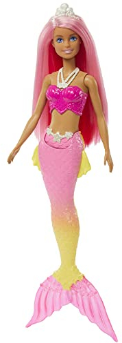 Barbie - Dreamtopia Sirena Bambola capelli rosa con coda rosa e giallo sfumati e coroncina, Giocattolo per Bambini 3+ Anni, HGR11