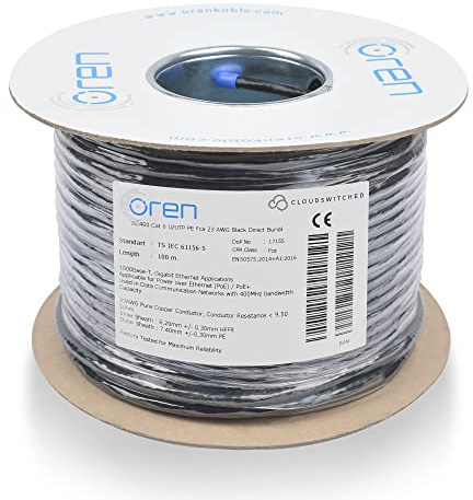 Oren CAT6 100m Cable Ethernet Para Exteriores - Entierro Directo - Cable de Cobre Puro 23 AWG- Cable de Red LAN de Internet UTP de 400 MHz de Ancho de Banda - Libre de Halógenos, No Corrosivo,Gigabit
