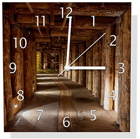 Wallario Design Wanduhr Alter Tunnel in Einer Salzmine in Polen aus Aluverbund, Alu-Uhr Größe 30 x 30 cm, weiße Zeiger mit Metalloptik