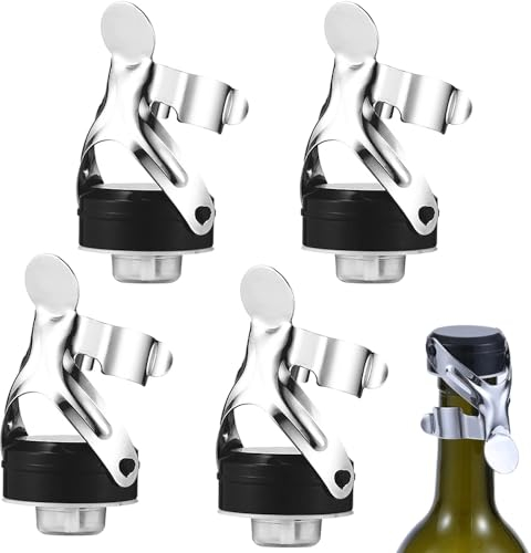 4 Pezzi Tappi per Bottiglie con Leva,Tappo per Champagne in Acciaio Inox,Tappo per Spumante,Tappo per Vino Riutilizzabile,Mantieni Fresco,per La Conservazione di Champagne e Birra,Vino