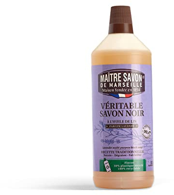 MAITRE SAVON DE MARSEILLE, Savon Noir Liquide lavande - 1l. Nettoie et dégraisse toutes les surfaces