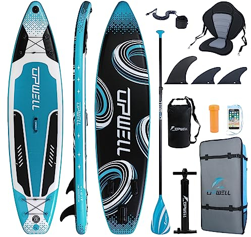 UPWELL 11'×34 Inflatable Stand Up Paddle Board with Kayak Seat, Premium SUP Paddle Boards for Adults, Blow up Paddle Boards 6” Thick, Cyclone