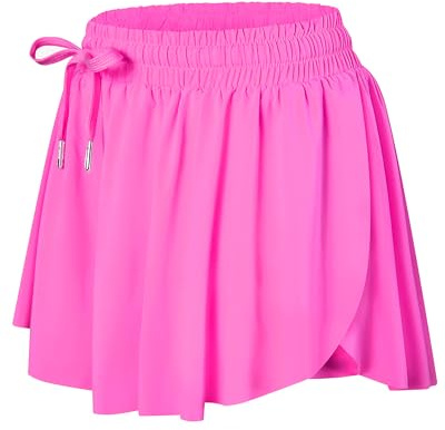 Wsirmet - Pantalones cortos holgados para mujer, estilo mariposa 2 en 1, para atletismo, gimnasio, motociclista, con bolsillos, Brillante rosa, Large
