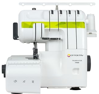 EFFEKTIV - Tagliacuci Overlock Triumphator 1700X, Macchina da Cucire, Filettatura 3/4 con Differenziale, Telaio Interamente Metallo, 14 punti, Infilatura Automatica, Potenza 120W, 1200punti/min, Verde