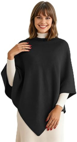 creazioni unique Poncho Mantella da Donna Invernale Made in Italy - Poncho Donna Caldo Misto Cashmere Lana e Viscosa (Nero)