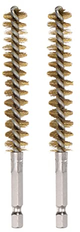 sourcing map 2Stk. Messing Bohrung Bürste 12mm Dmr. Reinigung Drahtbürste mit Griff 1/4 Zoll Sechskantschaft für Rohre Anschlüsse Lager