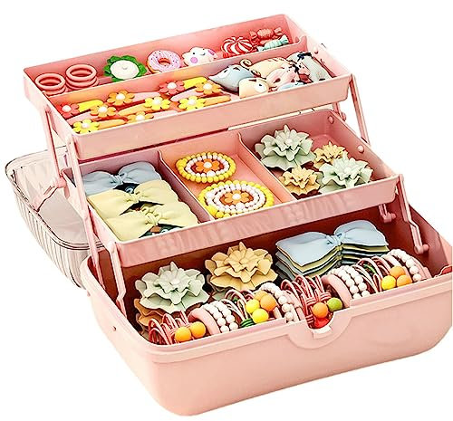 Novent Rangement pour élastiques à Cheveux | Boîte à nœuds pour Cheveux pour Filles - Organisateur Rangement à Trois Couches avec poignée Portable pour Fournitures Couture, Ongles