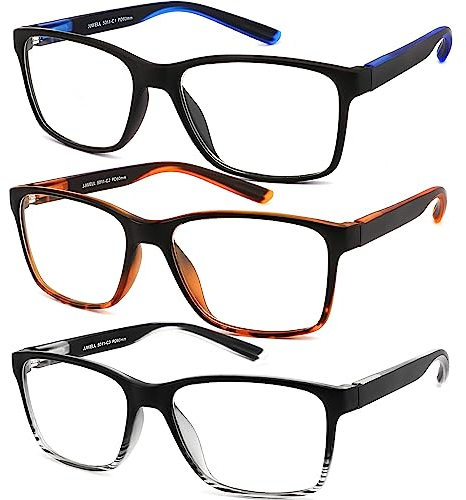 JJWELL 3 Pack Reading Glasses for Men Blue Light Blocking with Spring Hinge, Anti Eyestrain/Dryness/UV Large Wide Square Readers for Men, Two Tone Computer Reader Glasses Eyeglass(2.5 Strength)