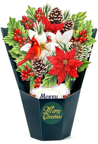 CUTPOPUP Ramo de flor de Pascua, Tarjetas Navidad 2025, Tarjetas de Navidad, Tarjetas Navidad 3D, Christmas cards, Xmas Cards (Poinsettia SM) US8-77.SMES