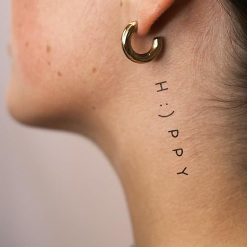 Inkster® Happy mit Smiley Tattoo | Temporäres Tattoo mit EU-Kosmetikzertifizierung | wasserfest + vegan | revolutionäres 2-Wochen-Tattoo | Fake Tattoos und Klebetattoos für Erwachsene