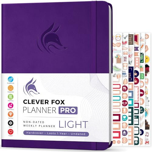 Clever Fox Planner PRO Light – Weekly & Monthly Life Planner for Increasing Productivity, Time Management and Goal Achievement, 21.6 x 28 cm, Purple