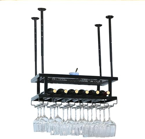 whalebee Weinglashalter Hängen, Decken-Weinregal, Weinglasregal Aus Metall, Schwarz, Bronze, Große Kapazität Länge 60cm-200cm Weinregale Gläserhalterung Für Bar, Küche, Lagerregal