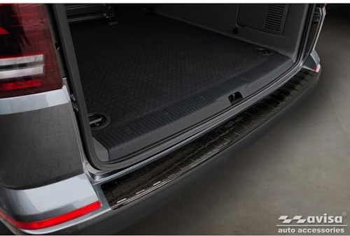 Avisa Echtes 3D Karbon Heckstoßstangenschutz kompatibel mit Volkswagen Caravelle T6 2015-2019 & Caravelle T6.1 2019- (mit Heckklappe) 'Ribs'