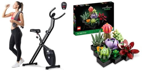 EVOLAND Exercise Bike, Fitness Bike with LCD Display and 8-Level Adjustable Magnetic Resistance & LEGO 10309 Icons Succulents Artificial Plants Set for Adults, Home Décor, Creative Hobby