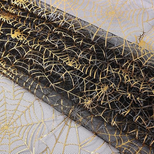 100 x 150cm Spinnennetz Netzstoff zum Nähen,Halloween Hexe Spinnennetz Stoff Netzstoff Dekostoff Kostümstoff zum Nähen Leichter Glanz Glitzer Tüllstoff Für Halloween Kleidung Basteln Party Dekoration