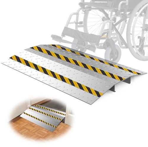 Door Threshold ramp 27.6 W*18.9 L, Metal Bridge Doorway Threshold ramp to go Over The Threshold for wheelchairs/Scooters/Walkers(800LBs Capacity, 27.6/70cm)
