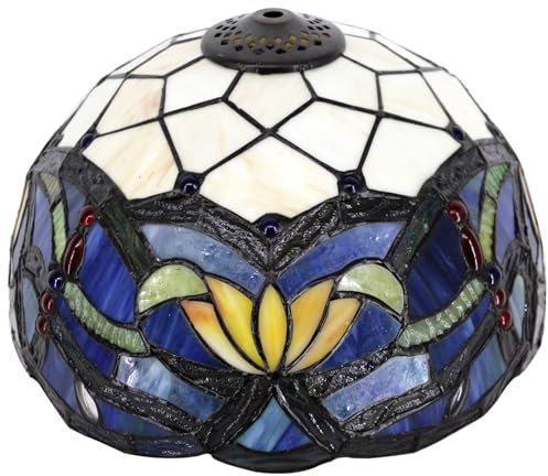 Tiffany-Lampenschirm, nur 30,5 cm, blau, Buntglas, Lotus-Stil, dekorativer Lampenschirm, Ersatz für Tisch, Schreibtisch, Lampenschirm
