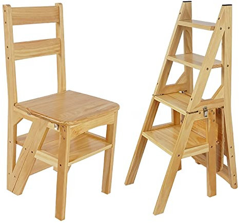 W&X Vintage Step Stool Dining Chair Multifunction Farmhouse Kitchen Furniture,Thicken Wooden 2 IN 1 Not-slip Chair Ladder,Solid Wood Magic Ladder Chair-B 90x47x35cm(35x19x14inch)