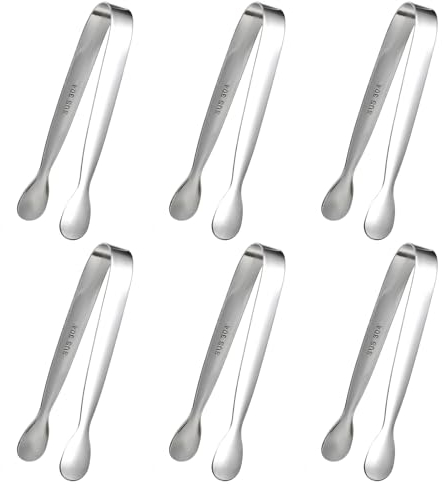 6 Stück Edelstahl Zuckerzange, 11cm Candybar Zangen Kleine Servierzange Eiswürfelzange Servierzange Gebäckzange Eiszange Set für Hochzeit Party Bar Büfett Grill Picknick