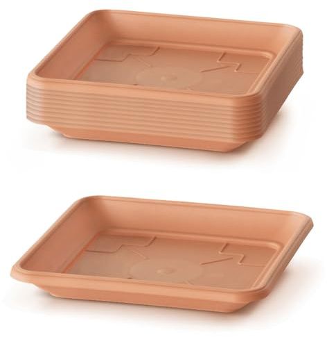 IMJ-Global Set di 10 Sottovasi Quadrati Terra PKWT in Plastica 22x22x3 cm da Interno Esterno Colore Terracotta Design Classici
