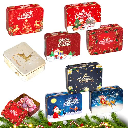 8 Stück Weihnachten Keksdose, Weihnachtliche Vorratsdose mit Deckel, Metall Boxen, Geschenkverpackung Weihnachten, Weihnachtsgeschenkset, für Weihnachts Party Geschenke, DIY Süßigkeitendose Gewürze