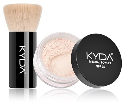 KYDA Mineral Powder, SPF 35, Translucent Face Loose Powder, Sheer Coverage, Weightless Oil Free Setting, 0.28 oz, Veil Translucent, with Foundation Brush