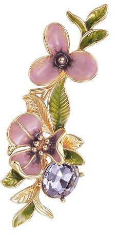Iris Blumen-Brosche für Damen, handgetropfter, ölemaillierter Schmuck mit künstlichen Kristallen, grünes Blatt Sicherheitsnadel